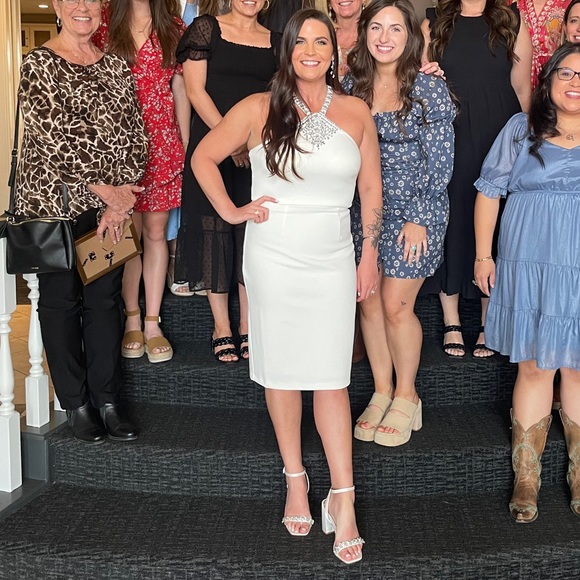 ASOS Be Mine Bridal Neha embellished strap block heel sandal in ivory - Picture 3 of 3